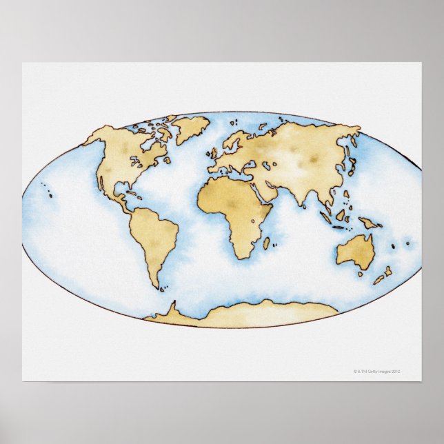 Póster Ilustracion del mapa mundial (Frente)
