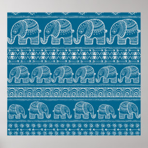 Póster Ilustracion del marco del elefante de vintage