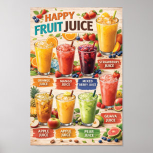 Póster Ilustración del menú de jugo de frutas felices