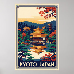 Póster Ilustración del Pabellón Dorado Vintage de Kyoto J