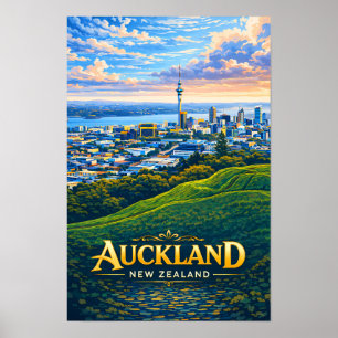 Póster Ilustración del paisaje urbano de Auckland Nueva Z