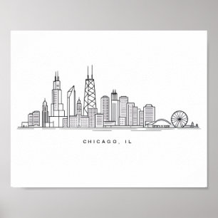Póster Ilustración del paisaje urbano de Chicago IL