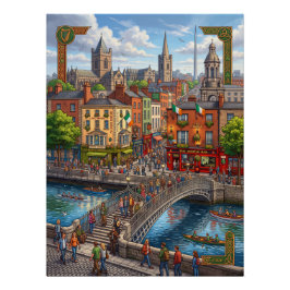 Póster Ilustración del paisaje urbano de Dublín y Ha'penn