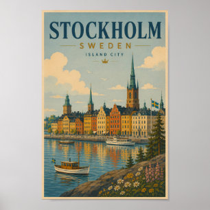 Póster Ilustración del paisaje urbano de Estocolmo Suecia