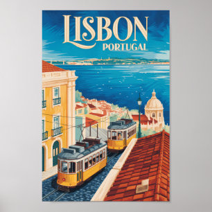 Póster Ilustración del paisaje urbano de Lisboa Portugal 