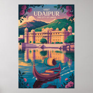 Póster Ilustración del Palacio de la Ciudad de Udaipur In