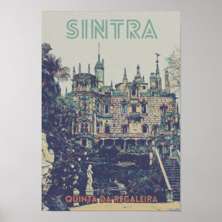 Póster Ilustracion del Palacio de Sintra Regaleira Portug