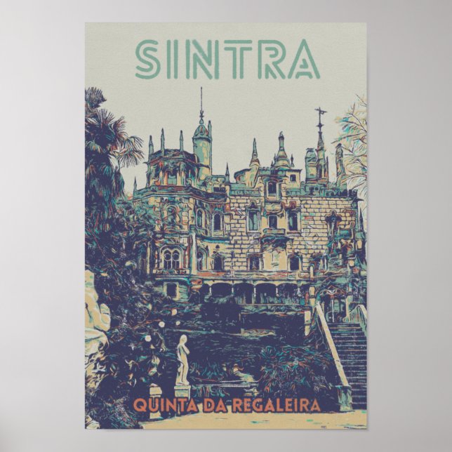 Póster Ilustracion del Palacio de Sintra Regaleira Portug (Frente)