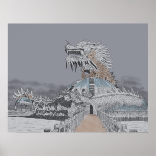 Póster Ilustración del parque acuático abandonado del lag