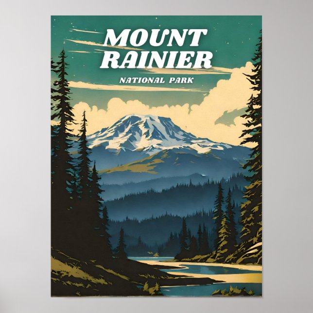 Póster Ilustracion del Parque Nacional Mount Rainier (Frente)
