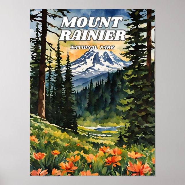 Póster Ilustracion del Parque Nacional Mount Rainier Dec (Frente)
