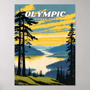 Póster Ilustracion del Parque Nacional Olímpico