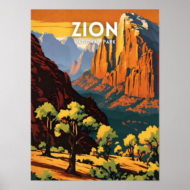 Póster Ilustracion del Parque Nacional Zion retro Decorat (Frente)