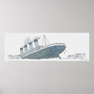 Póster Ilustracion del pasajero que cae del Titanic