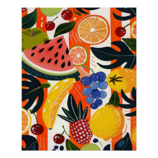Póster Ilustracion del patrón de fruta tropical vibrante