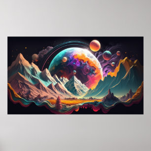Póster Ilustracion del planeta alienígena