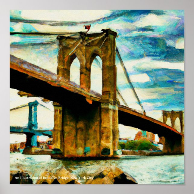 Póster Ilustracion del Poster de Brooklyn Bridge en Nueva (Frente)