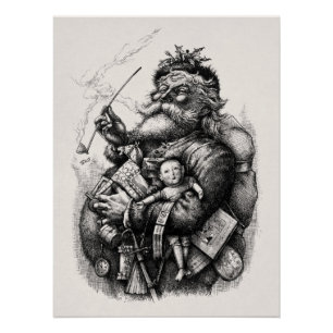 Póster ilustracion del siglo XIX de un Santa Claus
