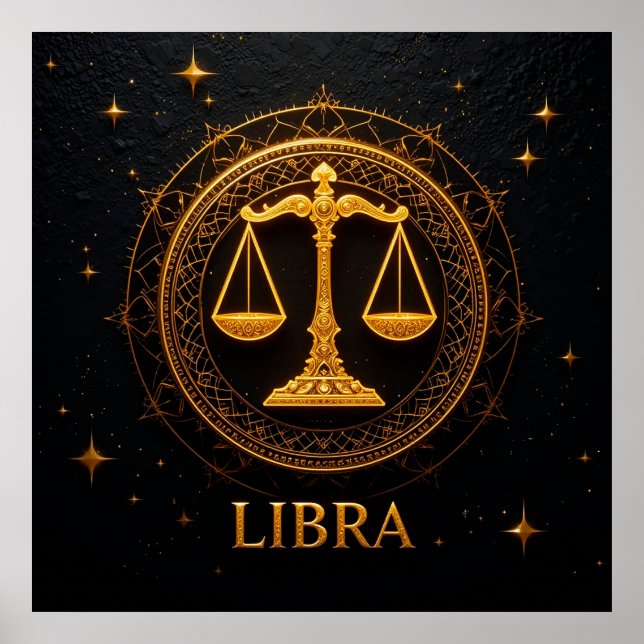 Póster Ilustración del signo zodiacal Libra dorada (Frente)