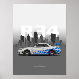 Póster Ilustración del Skyline R34 de rendimiento japonés