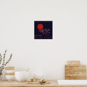 Póster Ilustración del sol rojo del pájaro Robin