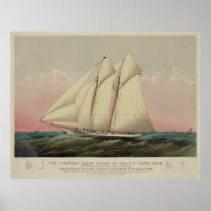 Póster Ilustracion del yate del Schooner del vintage