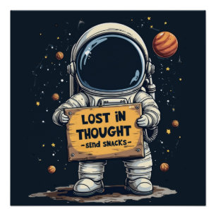Póster Ilustración divertida de astronauta perdido en pen