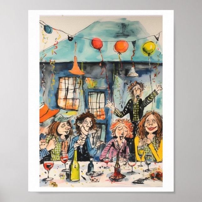 Póster Ilustración divertida de celebración (Frente)