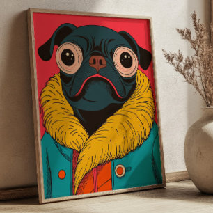 Póster Ilustración Divertida de Pug Funky Perro