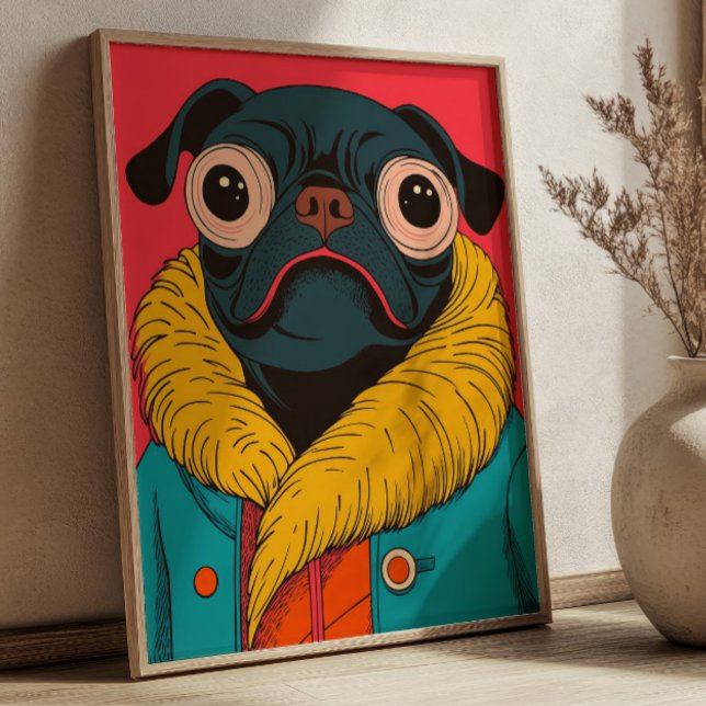 Póster Ilustración Divertida de Pug Funky Perro (Subido por el creador)