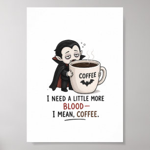Póster Ilustración divertida de vampiro de café de Hallow