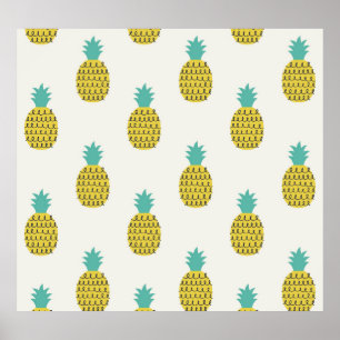 Póster Ilustracion Divertido Vintage Pineapple Seamless.