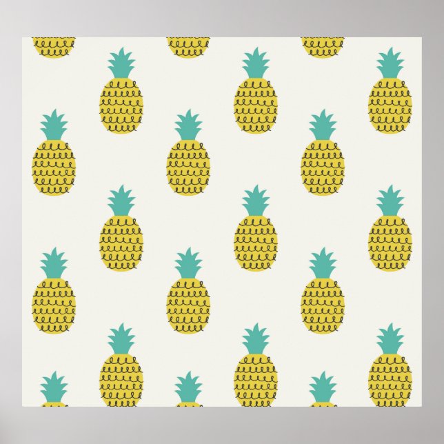 Póster Ilustracion Divertido Vintage Pineapple Seamless. (Frente)