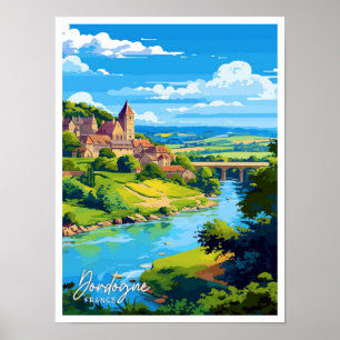 Póster Ilustracion Dordogne France Travel Vintage