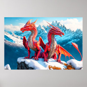 Póster Ilustracion Dragons encaramado