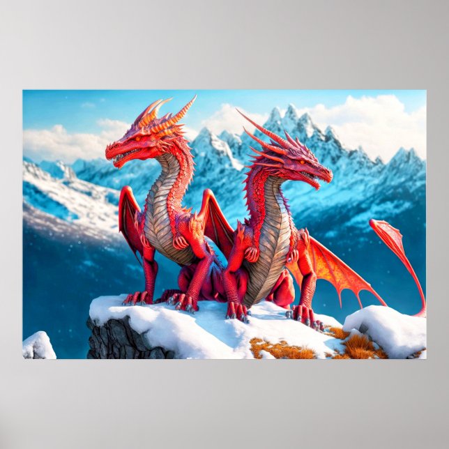 Póster Ilustracion Dragons encaramado (Frente)