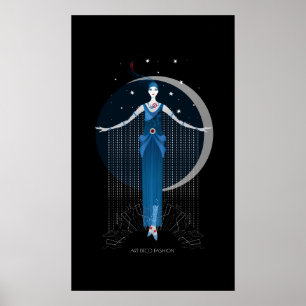 Póster Ilustracion elegante de estilo Art Deco de Moda