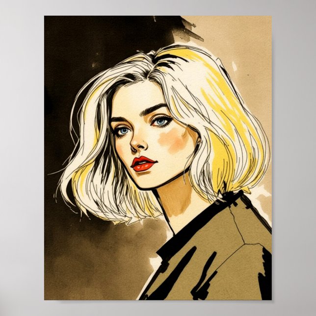 Póster Ilustracion elegante de retrato rubio (Frente)