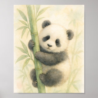 Póster Ilustración en acuarela de cachorro de panda en ba