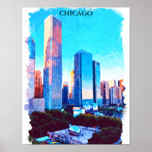 Póster Ilustración en acuarela de Chicago Illinois