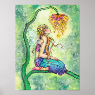 Póster Ilustración en Acuarela de Hada de las Flores La S