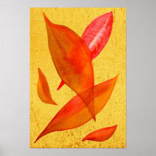 Póster Ilustración en acuarela de hojas de otoño naranjas