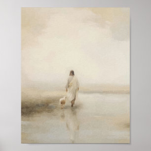 Póster Ilustración en acuarela de Jesús caminando con cor