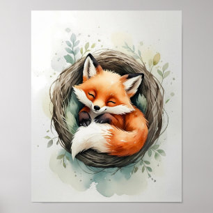 Póster Ilustración en Acuarela de un Encantador Nido de Z