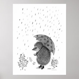 Póster Ilustración en Acuarela del Erizo Bonito en un Día