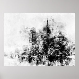 Póster Ilustración en blanco y negro de la Catedral de No