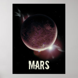 Póster Ilustracion espacial 3d del planeta rojo de Marte