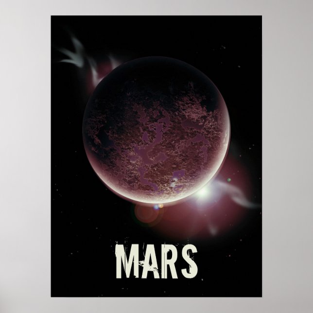 Póster Ilustracion espacial 3d del planeta rojo de Marte (Frente)