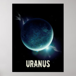 Póster Ilustracion espacial Urano blue planet 3d universo