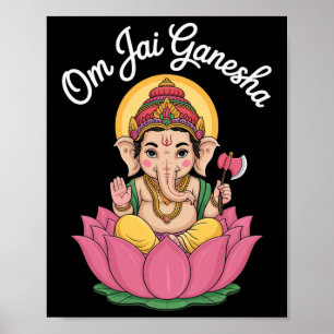 Póster Ilustración Espiritual de Ganesha Loto Diciendo Om